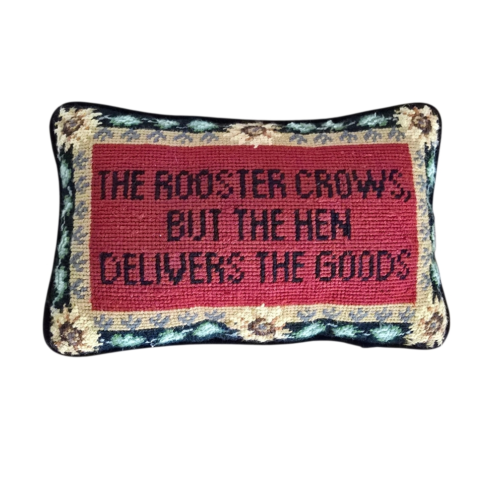 "The Rooster Crows But The Hen Delivers The Goods" Small‎ Tapestry Velvet Pillow